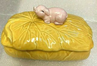 Vtg Porcelain Covered Butter Dish Aldon Japan 1975 Yellow Pig Accent Farmhouse