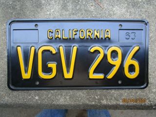 1963 California Black License Plate Never On Car