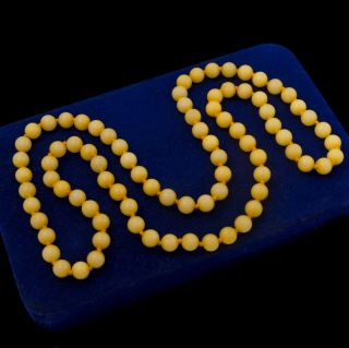 Antique Vintage Art Deco Chinese Carved Yellow Jadeite Jade Bead Strand Necklace