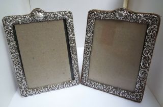 Lovely Decorative Pair English Antique Victorian 1900 Solid Silver Photo Frames