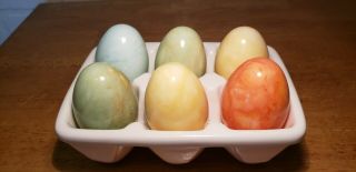 Vintage Williams - Sonoma (retired) Alabaster Eggs With A Porcelain Egg Crate
