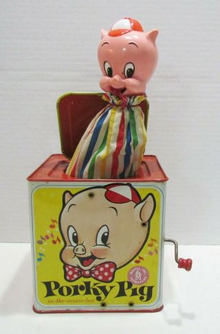 Mattel 1964 Porky Pig Jack In The Muic Box Tin Litho Toy Vintage As - Is No Music