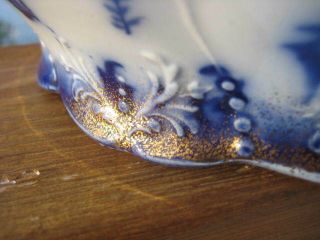 ANTIQUE FLOW BLUE GILDED CHAMBER POT J&G MEAKIN C 1900 WELLINGTON PATTERN 3