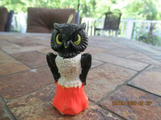 Vintage Halloween Black Owl On Orange Stump Candle