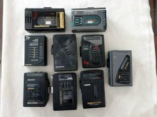 9 Vintage Cassette Players Sony Walkman Magnavox Philco & Others Parts