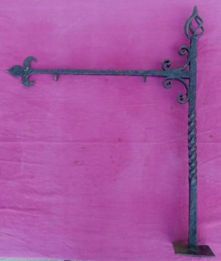 Antique 19th Century Blacksmith Made Hand Forged Wrought Iron Sign Bracket