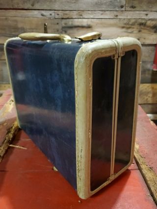 Vintage Samsonite 4715 Blue Marble Train Case Small Suitcase Luggage Make Up