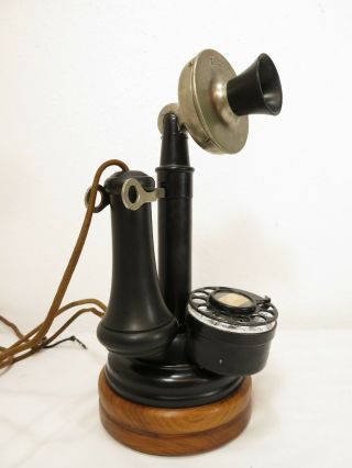 Antique Kellogg Candlestick Rotary Telephone Bakelite Walnut Newel Post Base