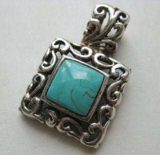 Fine Vintage Sterling Silver Blue Turquoise Byzantine Necklace Pendant