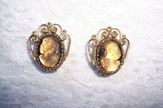 Vintage Whiting and Davis Golden Cameo Necklace and Earring Set 3