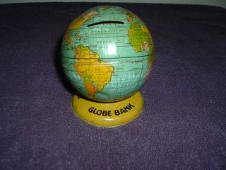 Vintage J Chein & Co World Globe Coin Bank.  Nr