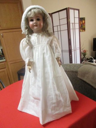 Antique 1880 / 1800 White High Fitted Yoke Doll Dress For Antique Doll