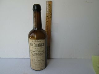 Antique Open Pontil Labeled Medicine Bottle 11in.  Tall Rich Golden Amber Crude