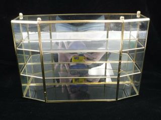 Vtg Beveled Glass Brass Mirrored Curio Display Cabinet 3 Shelves W/ Latch Door