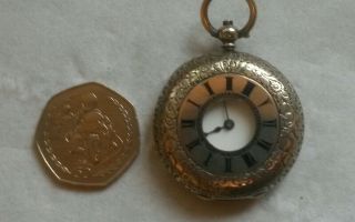 Antique J.  W.  Benson Silver Half Hunter Key Wind Pocket Fob Watch Larger Size.