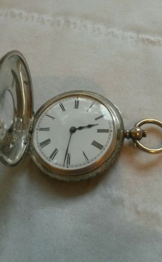 Antique j.  w.  benson silver half hunter key wind pocket fob watch larger size. 2