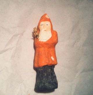 Antique German Belsnickle Red Santa Clause Paper Mache Mica Candy Container