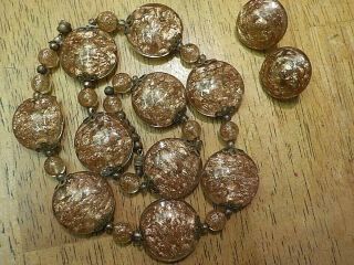 Vintage Murano Glass Foil Bead Necklace And Earring Set