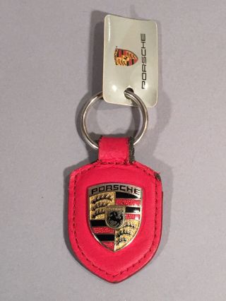 Vintage Porsche Key Chain Fob Keyring Red Leather