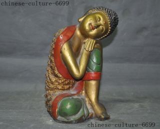 8 " Tibet Buddhism Bronze Gilt Sleep Buddha Sakyamuni Shakyamuni Amitabha Statue