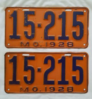 Vintage Antique 1928 Matched Pair Missouri License Plates Set