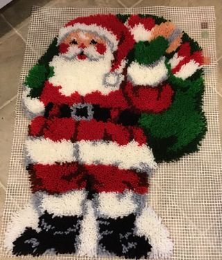 2 Vintage Bucilla Latch Hook Rug Kits Christmas Santa Just Need To Be Finished 3