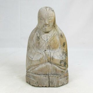 B460: Really Old Japanese Wood Carving Ware Buddhist Statue Over 300 Years Ago
