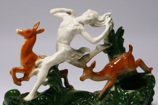 California Art Deco Art - Craft Pottery Planter Circa 1940 ' s - Dancing Woman & Deer 2