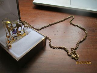 Antique Art Deco 9ct Gold Garnet Pendant And Chain