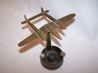 Antique Handmade Wwii Trench Art Airplane Ashtray - 1942