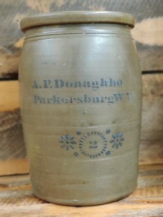 A.  P.  Doanghho Parkersburg W.  Va 2 Gallon Capacity Salt Glazed Stoneware Jar