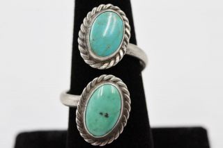 Large Vintage Southwestern Sterling Silver & Turquoise Size 9.  5 Bypass Ring