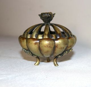 Antique Chinese Bronze Footed Lidded Figural Incense Burner Jar Pot Censer