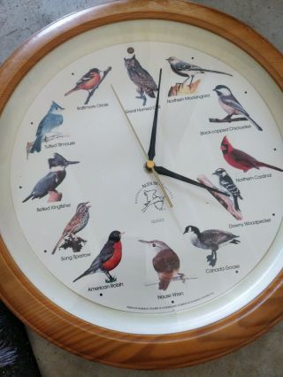 Singing Bird Wall Clock Quartz National Audubon Society 13.  5 " Faux Wood Vintage