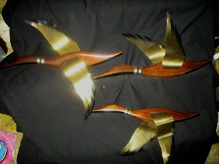 3 Vntg.  Masketeers Flying Geese Wall Art Mid - Century Modern W/wood & Brass