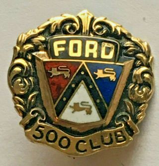 10k Yellow Gold Vintage Ford 500 Club Pin / Brooch Enamel - 3.  3g