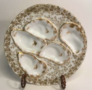 Antique French Gold Trimmed Oyster Plate By Havilland & Co Of Limoges C.  1880s
