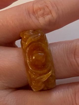 Antique Vintage Chinese Export Carved Brown Jade Stone Ring Sz 9