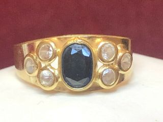 Antique Estate 18k Gold Natural Blue Sapphire & Quartz Ring Band Engagement 750