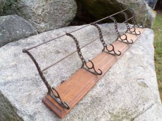 Antique Railroad Schoolhouse Wall Mount Coat Hat Rack 6 Cast Iron Double Hooks