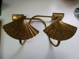 Vintage Pair Brass.  Fancy Fan Curtain Holder Tie Back Boho Mcm Hollywood Decor