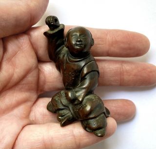 Antique Japanese Bronze Okimono Figurine Sculpture Of A Karako Boy,  Likeky Meiji