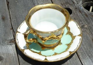 Antique Meissen Porcelain Heavy Gold Gilded Encrusted Cup And Saucer