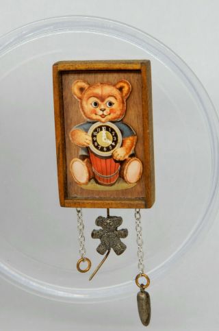 Vintage David Krupick Teddy Bear Cuckoo Clock Artisan Dollhouse Miniature 1:12