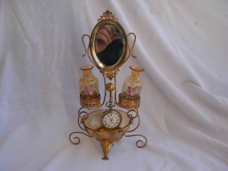 Antique French Enameled Amber Glass Pocket Watch Holder,  Late 19th Century.