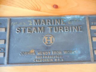 Wwi Joshua Hendy Iron San Francisco - Marine Steam Engine Brass Plaque