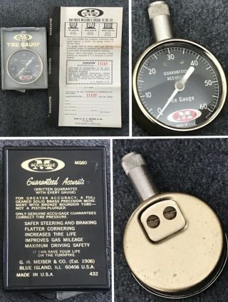 Vintage G.  H.  Meiser Accu - Gage Guaranteed Accurate Tire Pressure Gauge Made In Us