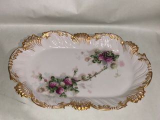 Antique T & V France Hand Painted Floral Design Gold Platter/dish Lqqk 15 3/4 "