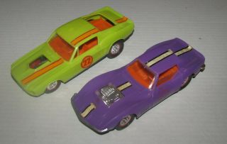 2 Vintage Cragstan Plastic Friction Cars Hot Rod Mustang Corvette