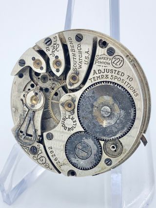 Vintage South Bend Grade 227 16s 21j Rr Pocket Watch Movement Parts/repair